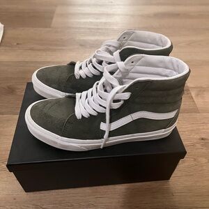 Vans Olive Green and White High-Top Sneakers